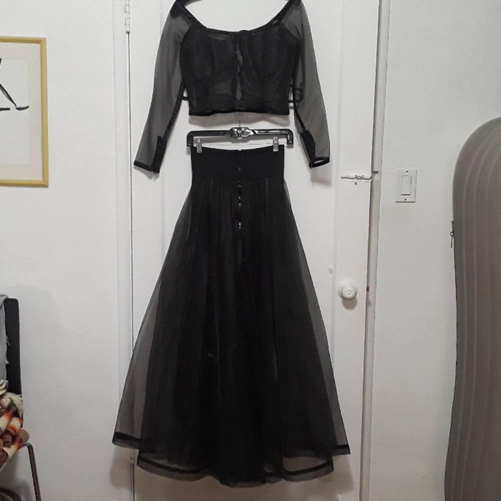 Catherine Coatney long mesh skirt, matching top